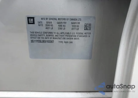 2014 Chevrolet Impala 1Ls из США, поврежденный, VIN 2G11Y5SL9E9183387